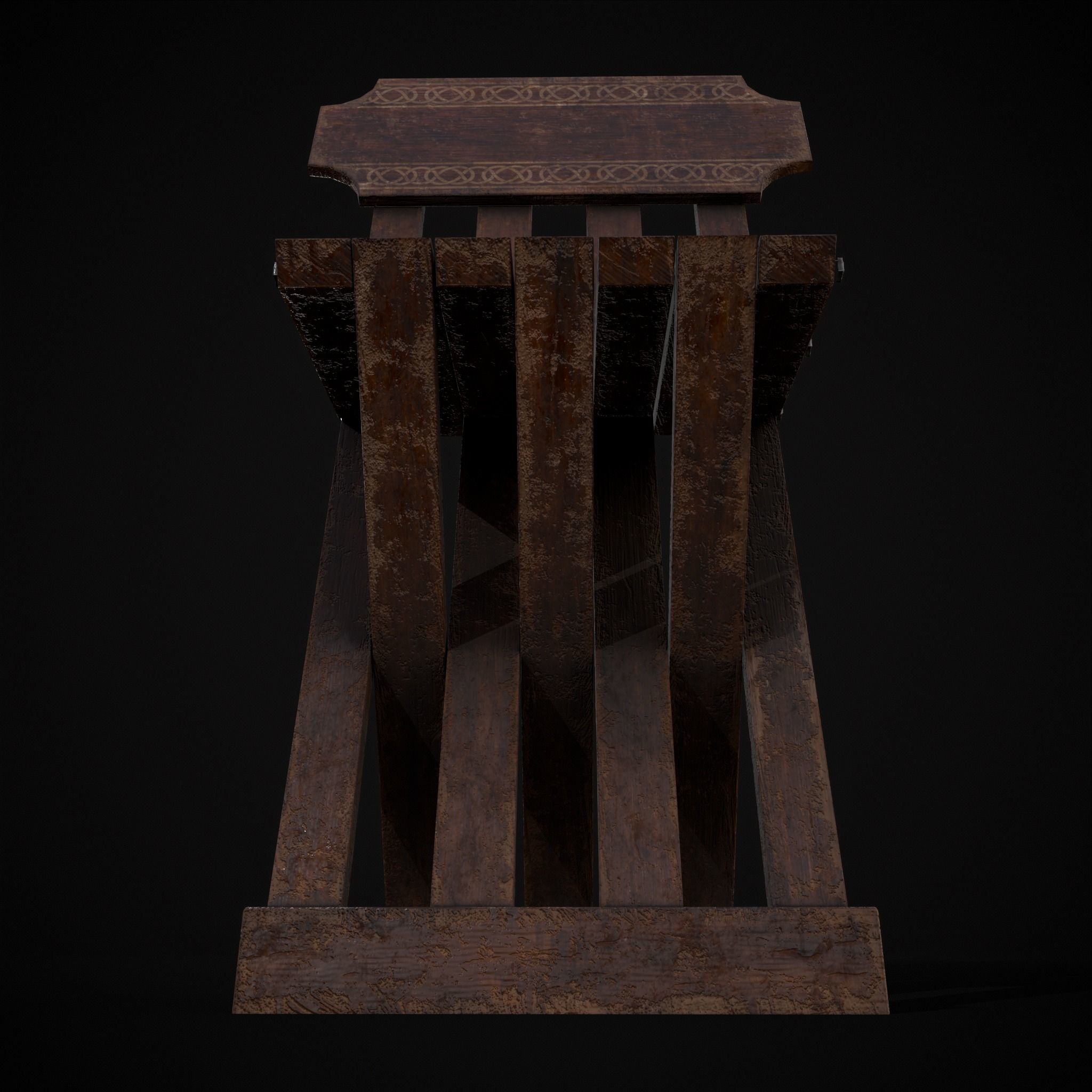 Rustic Medieval Folding Chair Low-poly 3D model_27