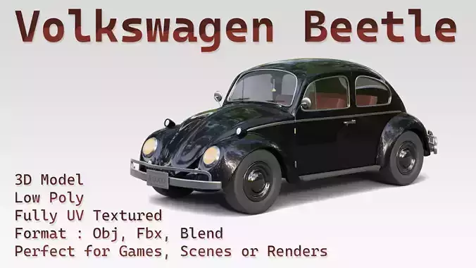 Volkswagen Beetle Low-poly 3D Model