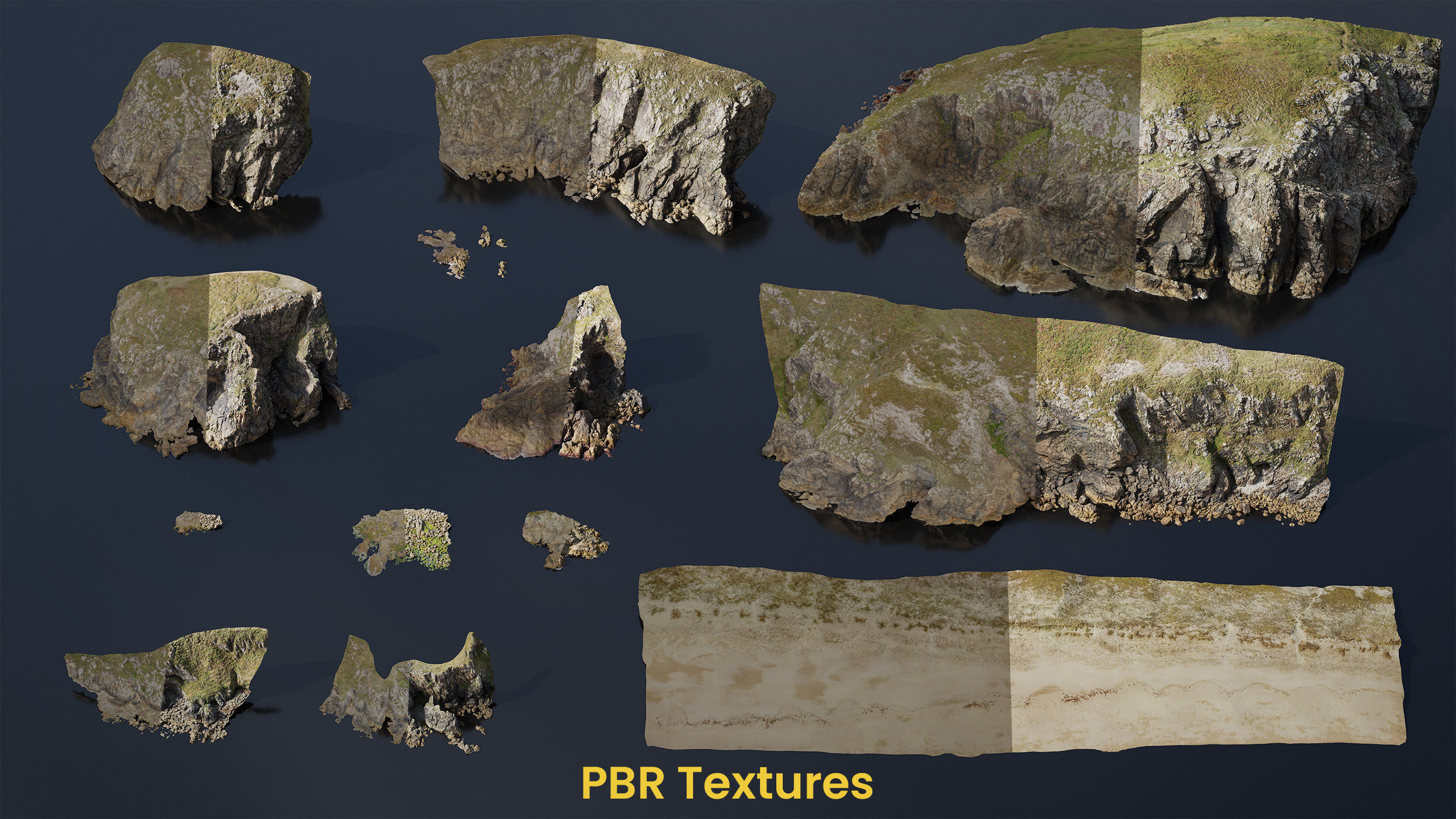 Atlantic Ocean Cliff Coast Line Scan PBR 3D Model Collection_5