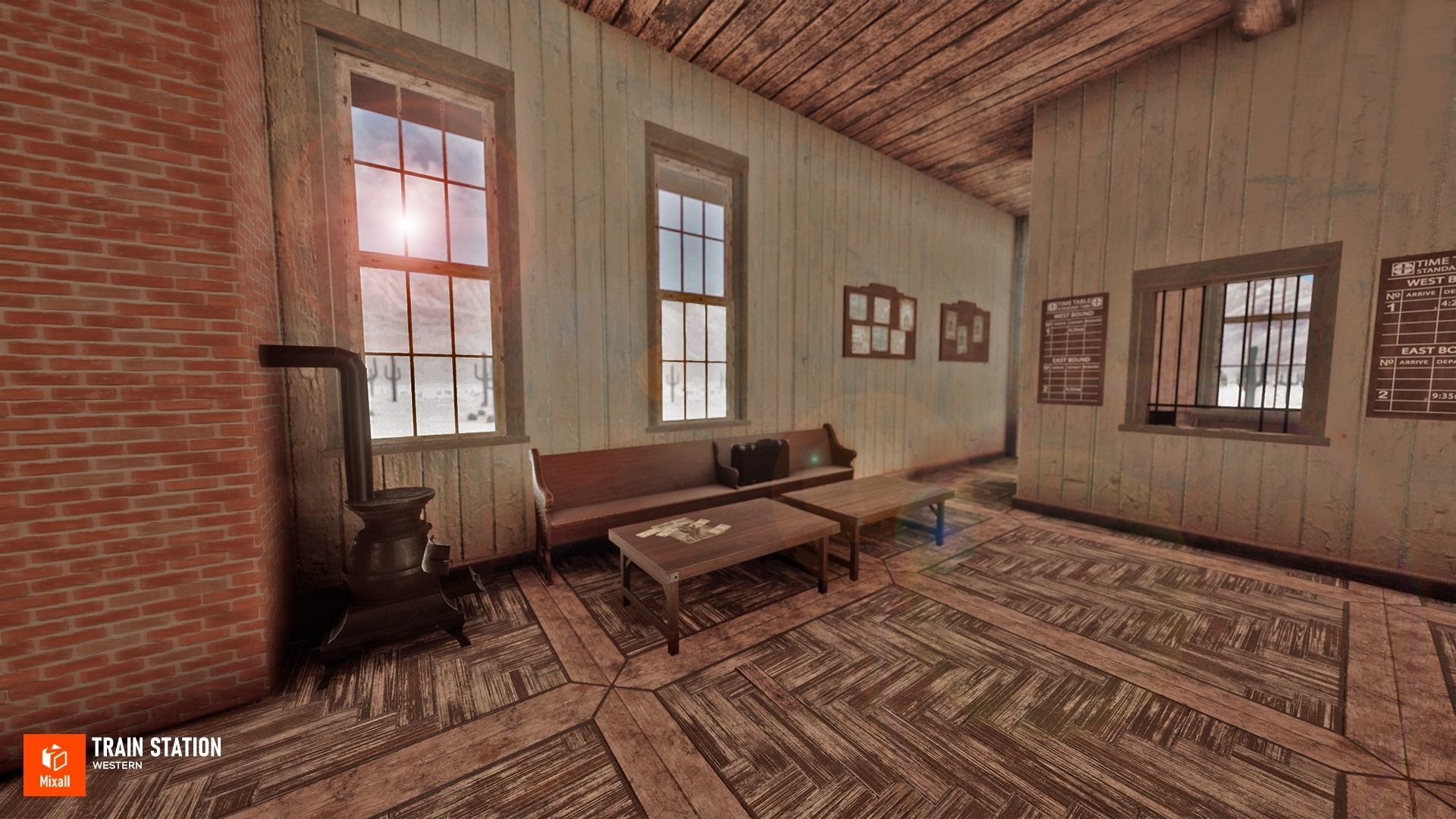 Train station - Western Low-poly 3D model_7