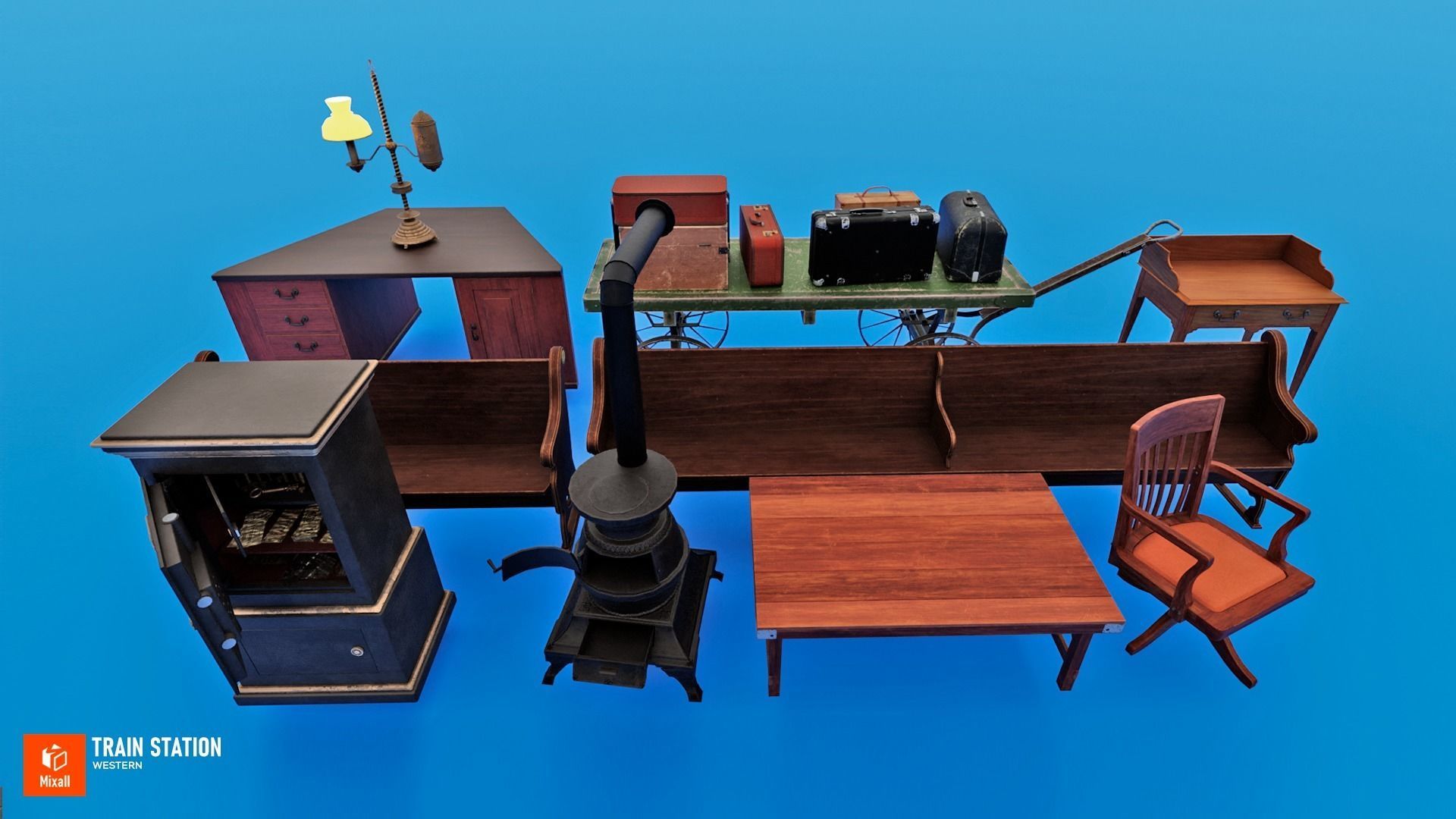 Train station - Western Low-poly 3D model_12