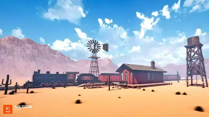 Train station - Western Low-poly 3D model