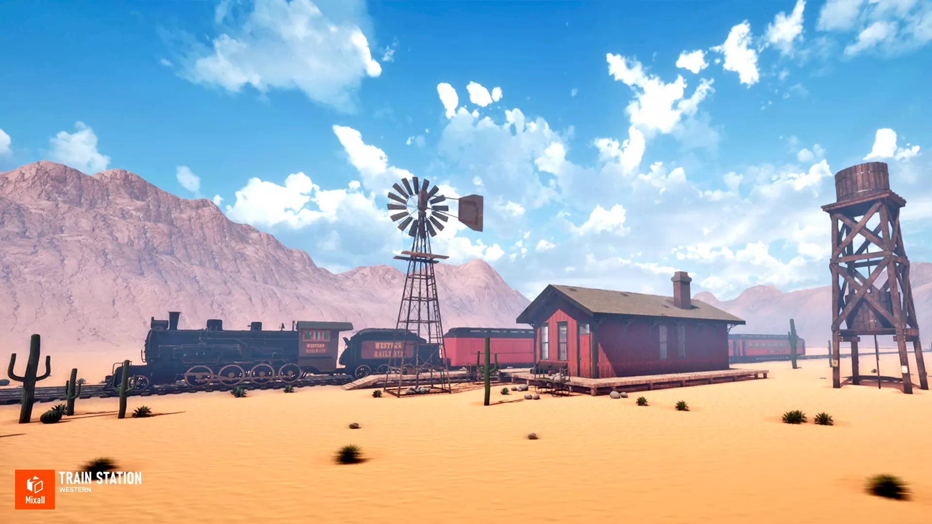 Train station - Western Low-poly 3D model_0