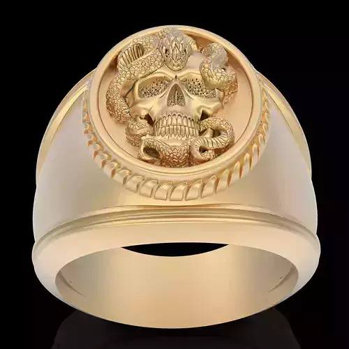 Skull snake ring gold printable jewelry 3D model