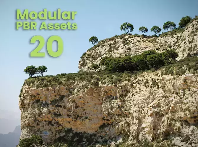 Semi Desert Cliff Collection PBR Scans Low-poly 3D model