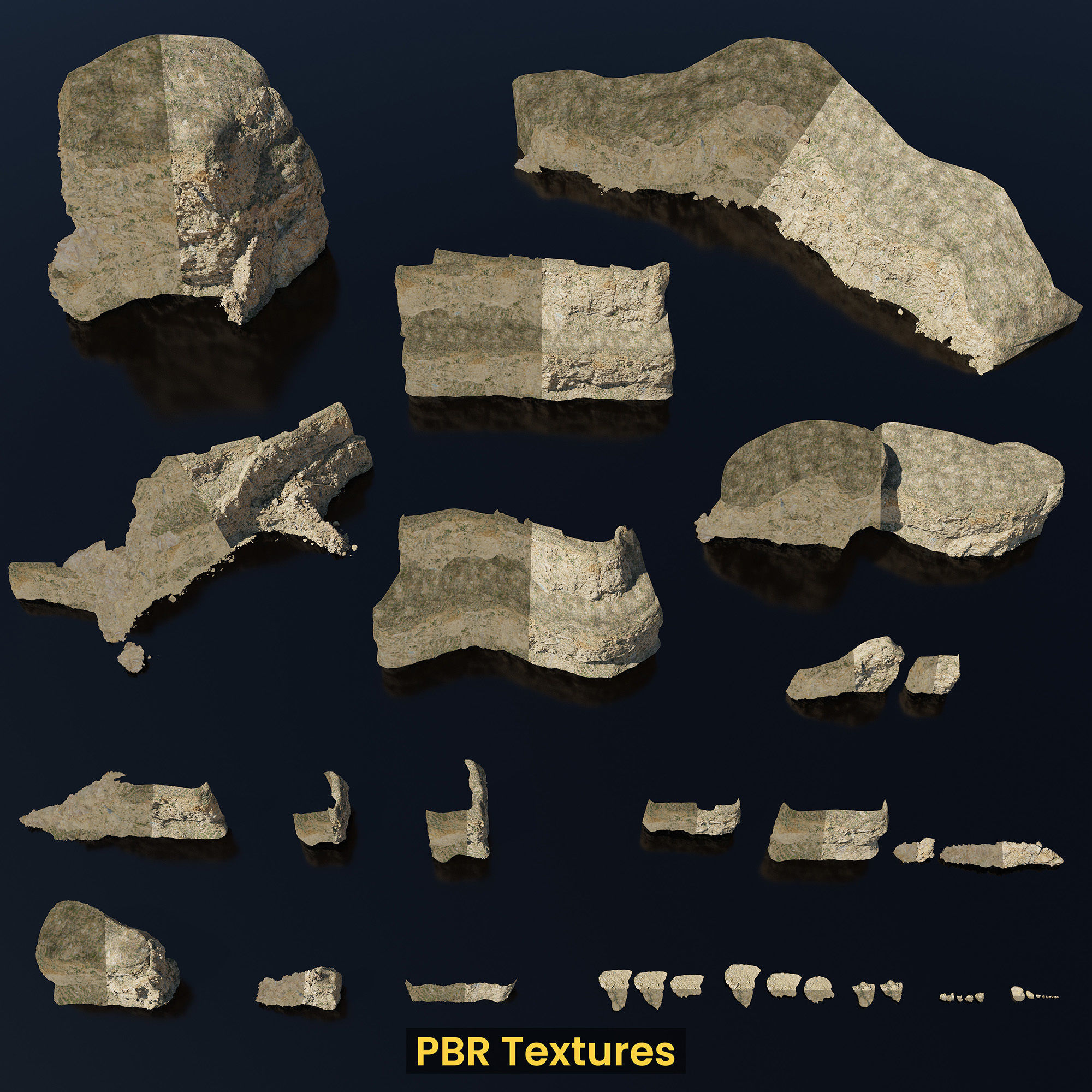 Semi Desert Cliff Collection PBR Scans Low-poly 3D model_6