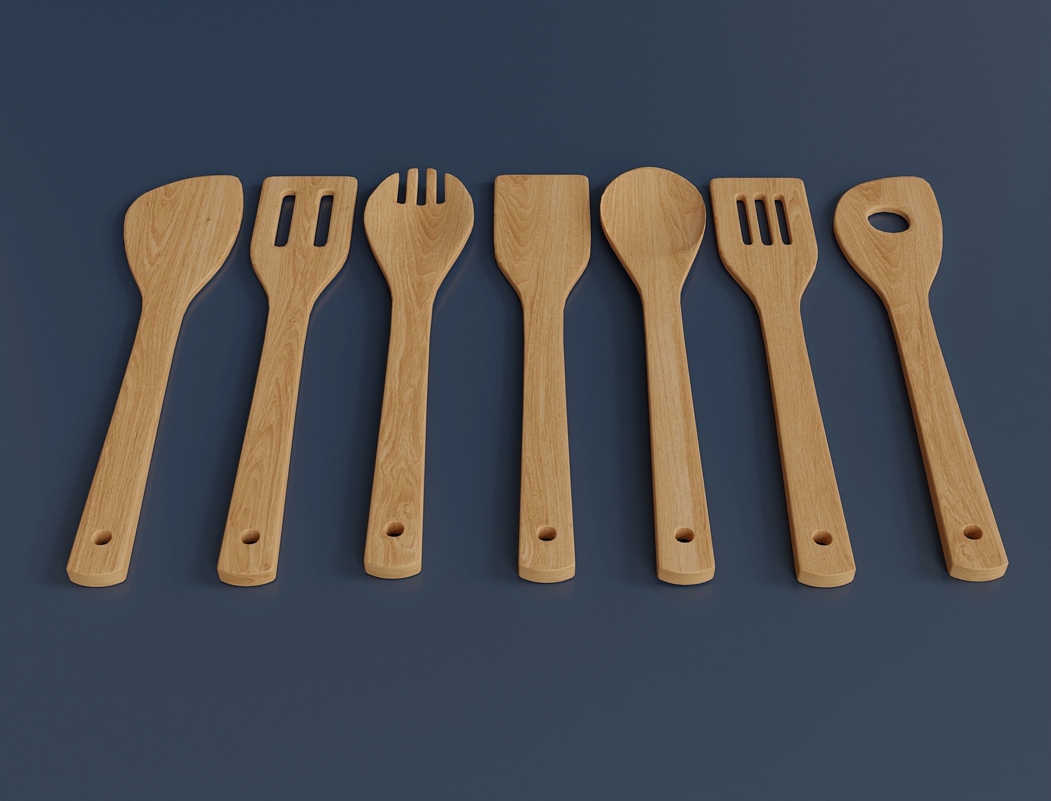 Wooden kitchenware set with stand Low-poly 3D model_3