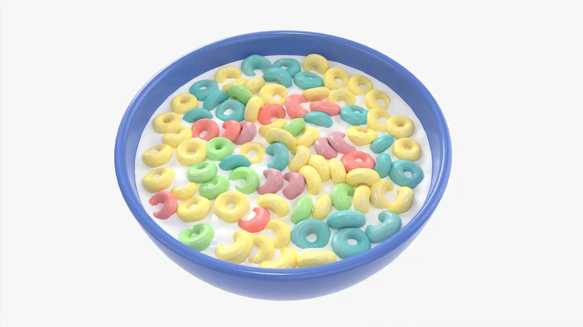 Bowl of Colored Cheerios with Milk 3D model_0