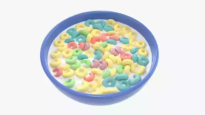 Bowl of Colored Cheerios with Milk