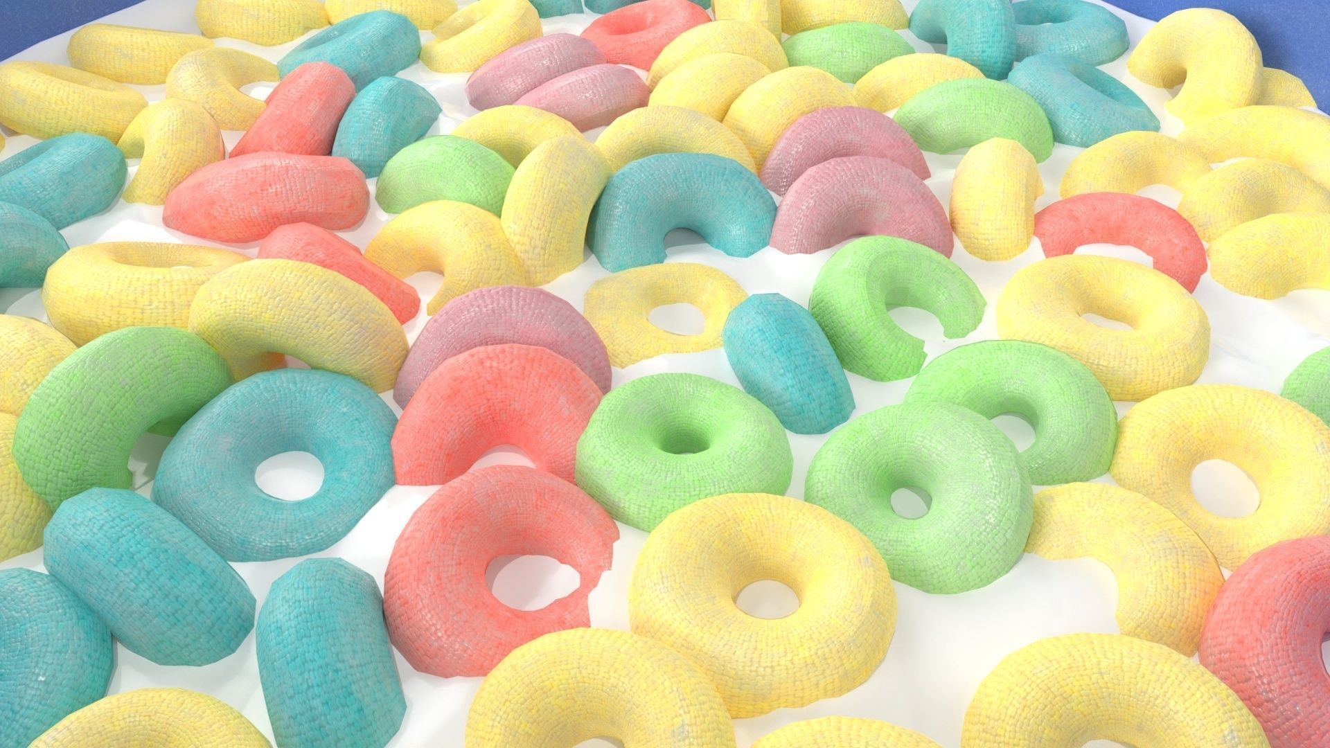Bowl of Colored Cheerios with Milk 3D model_3