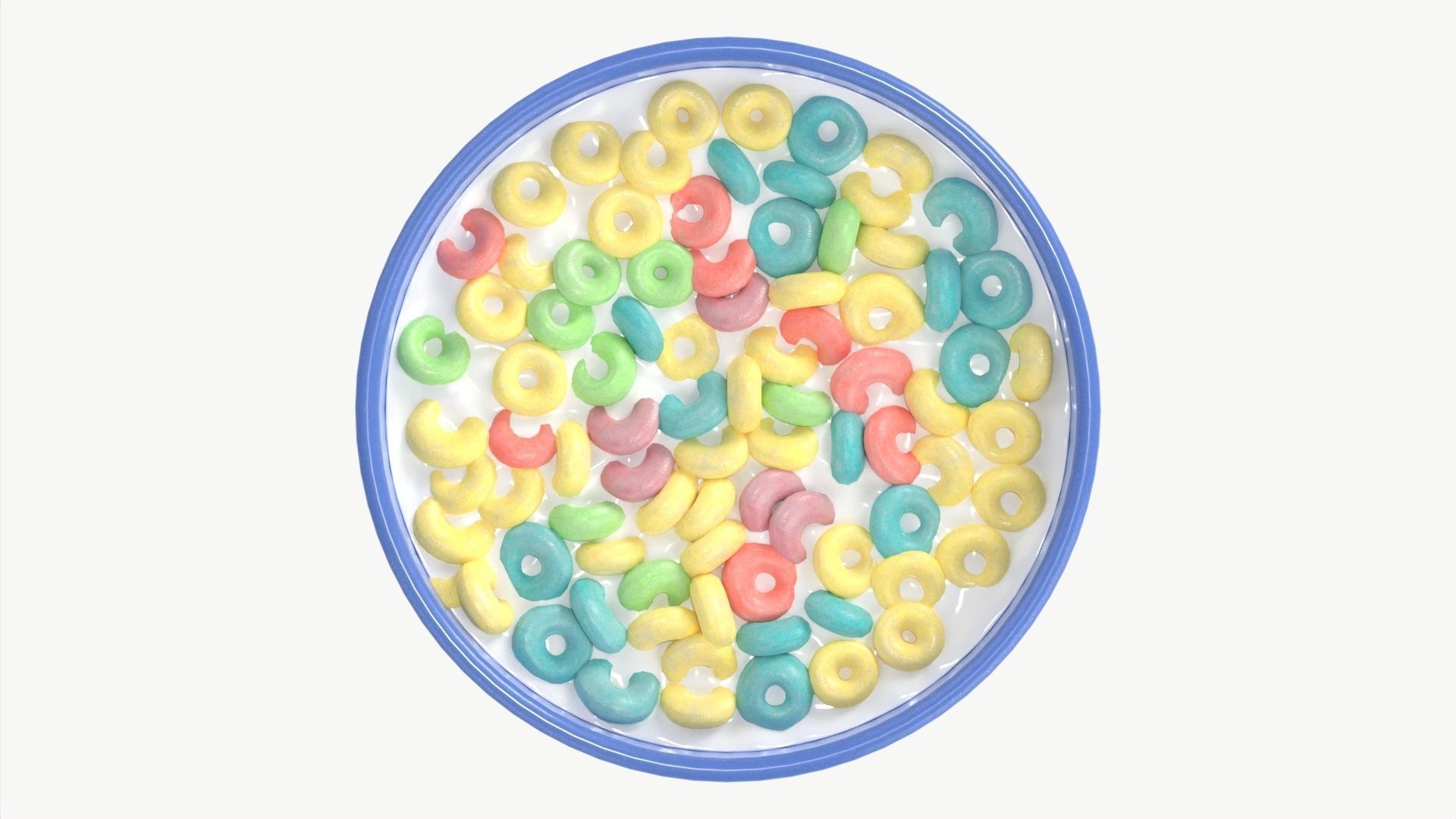Bowl of Colored Cheerios with Milk 3D model_5