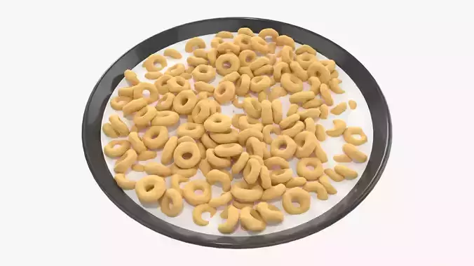 Bowl of Honey Cheerios with Milk 3D model