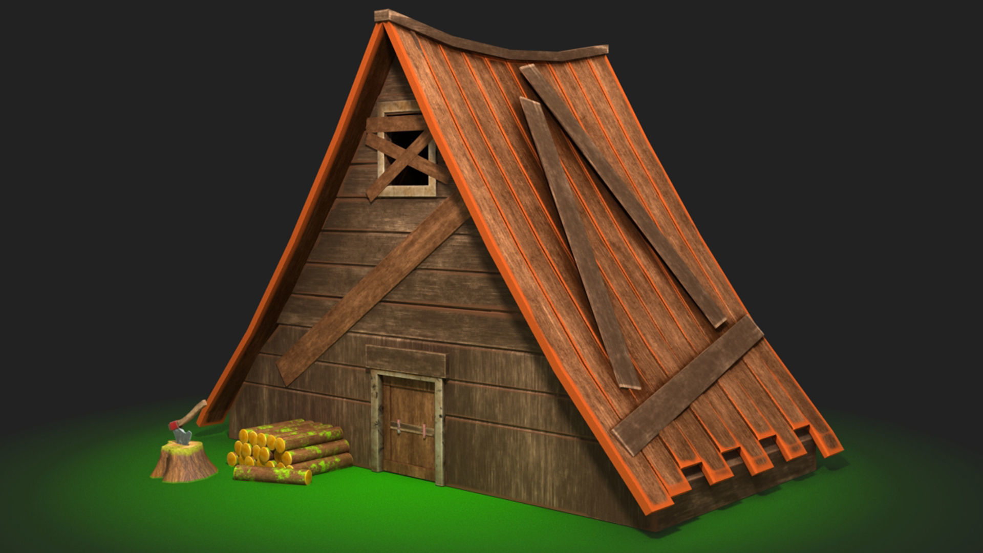 Wooden house Low-poly 3D model_3