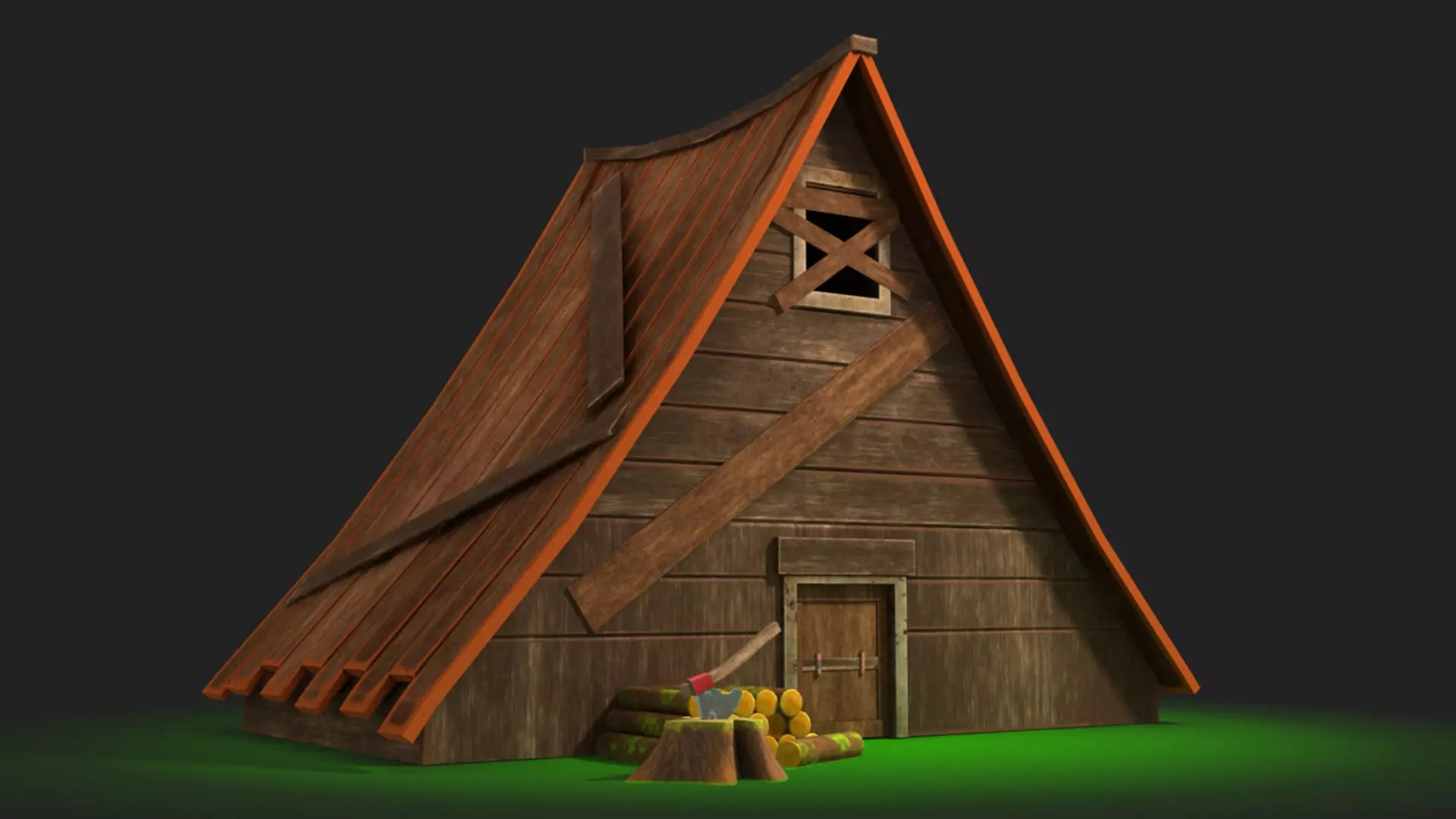 Wooden house Low-poly 3D model_0