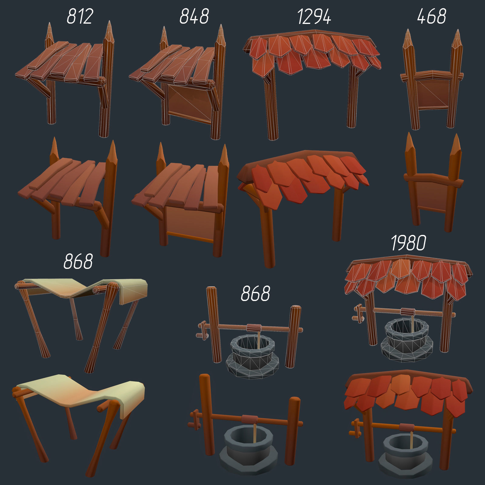 Stylized set of items Low-poly 3D model_30