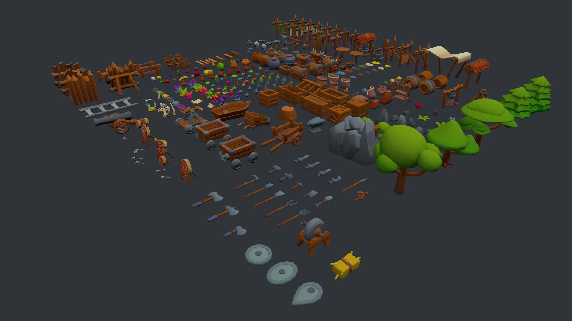 Stylized set of items Low-poly 3D model_3