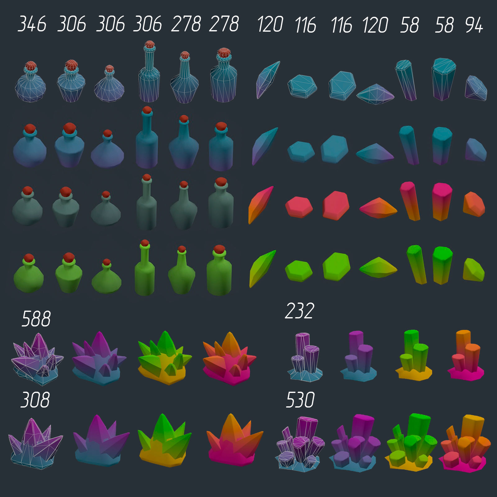 Stylized set of items Low-poly 3D model_16