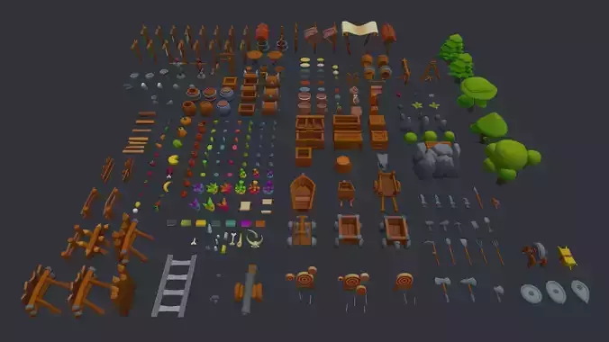 Stylized set of items Low-poly 3D model