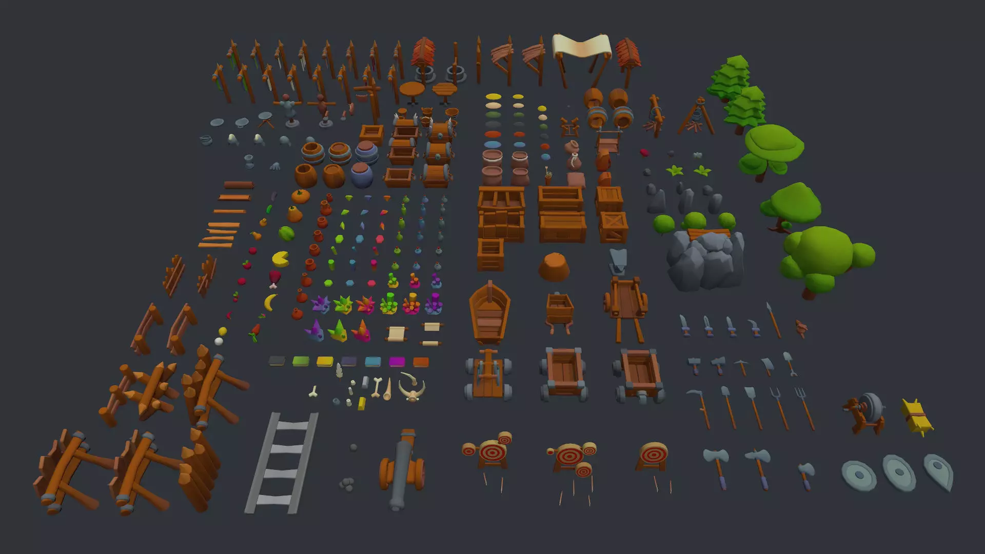 Stylized set of items Low-poly 3D model_0