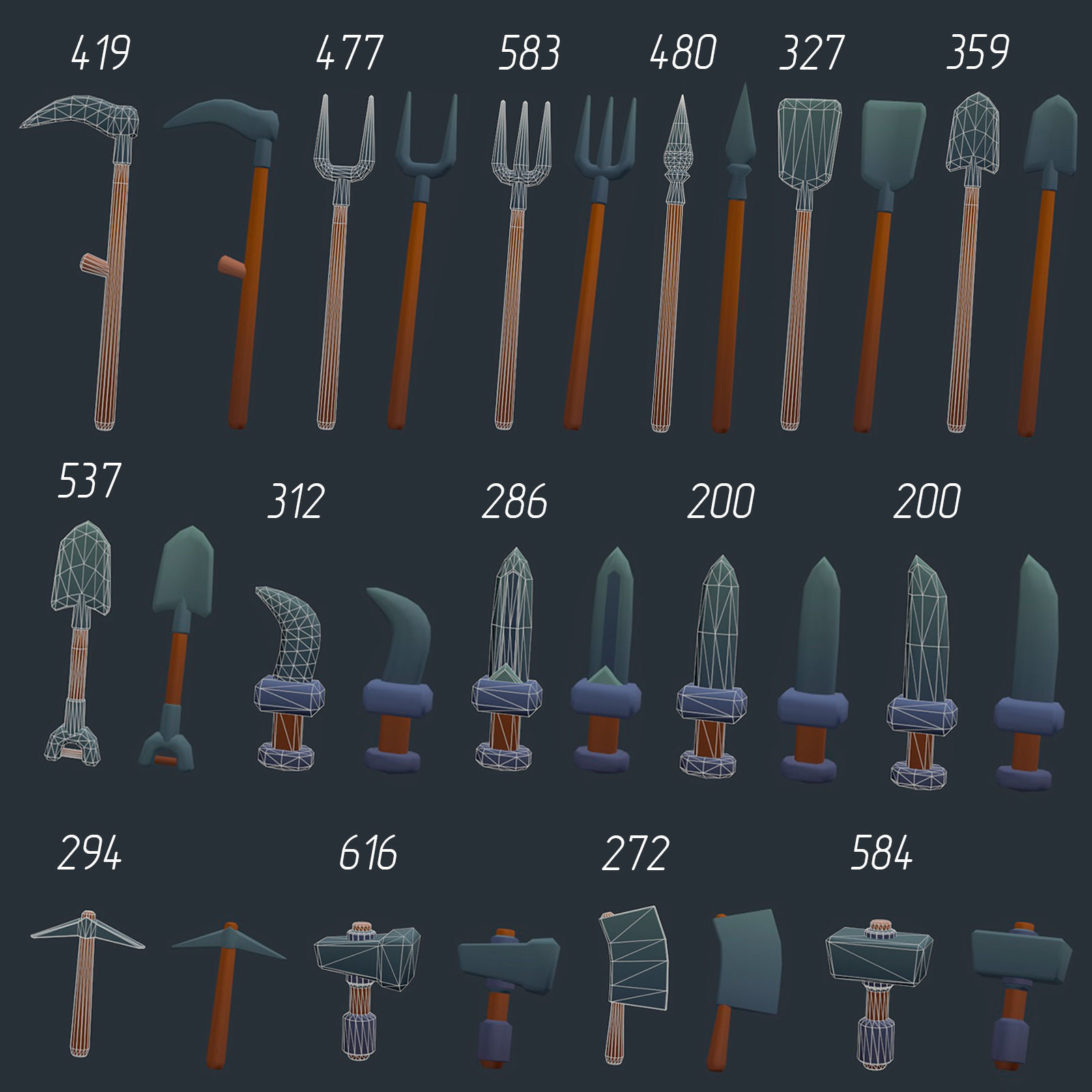 Stylized set of items Low-poly 3D model_25