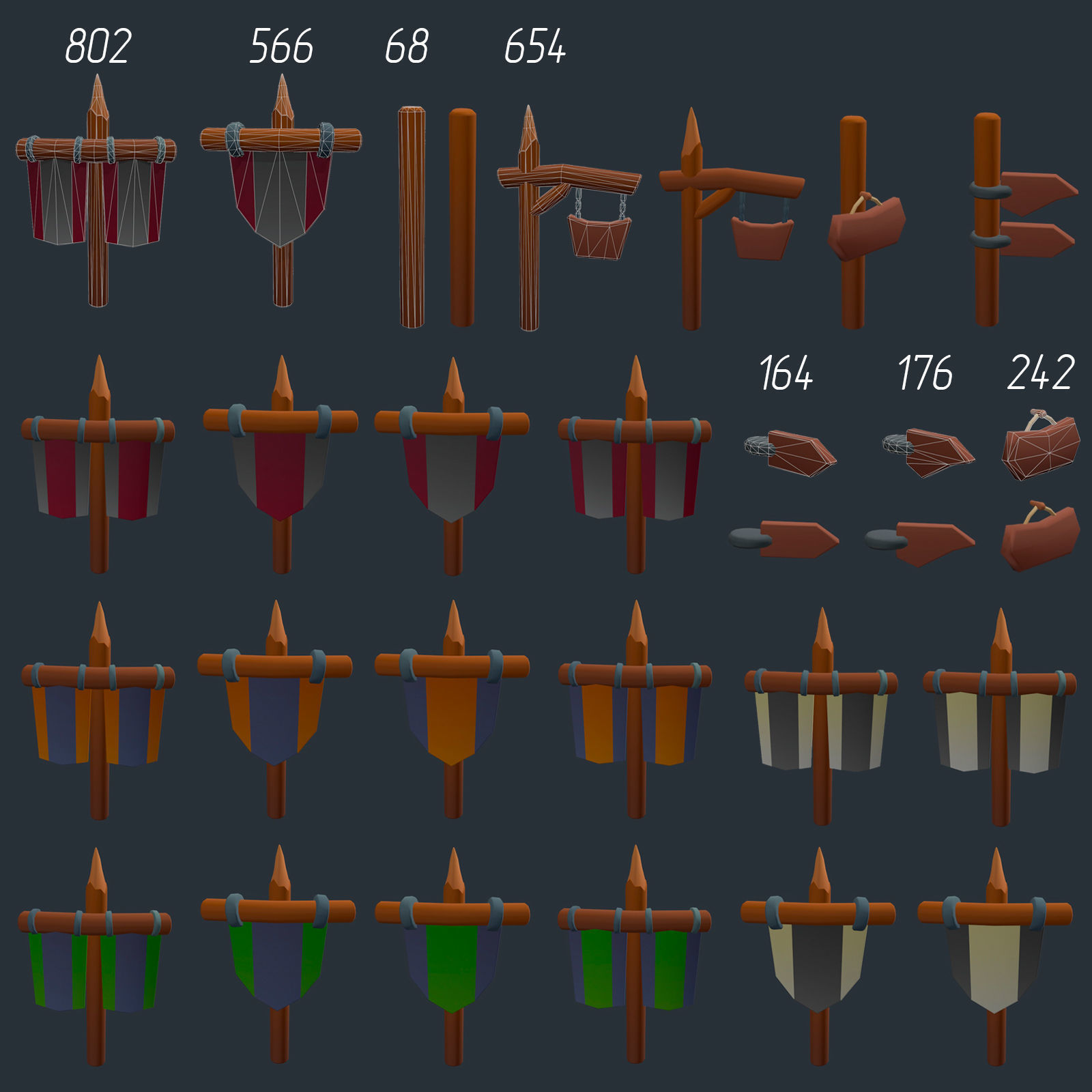 Stylized set of items Low-poly 3D model_34