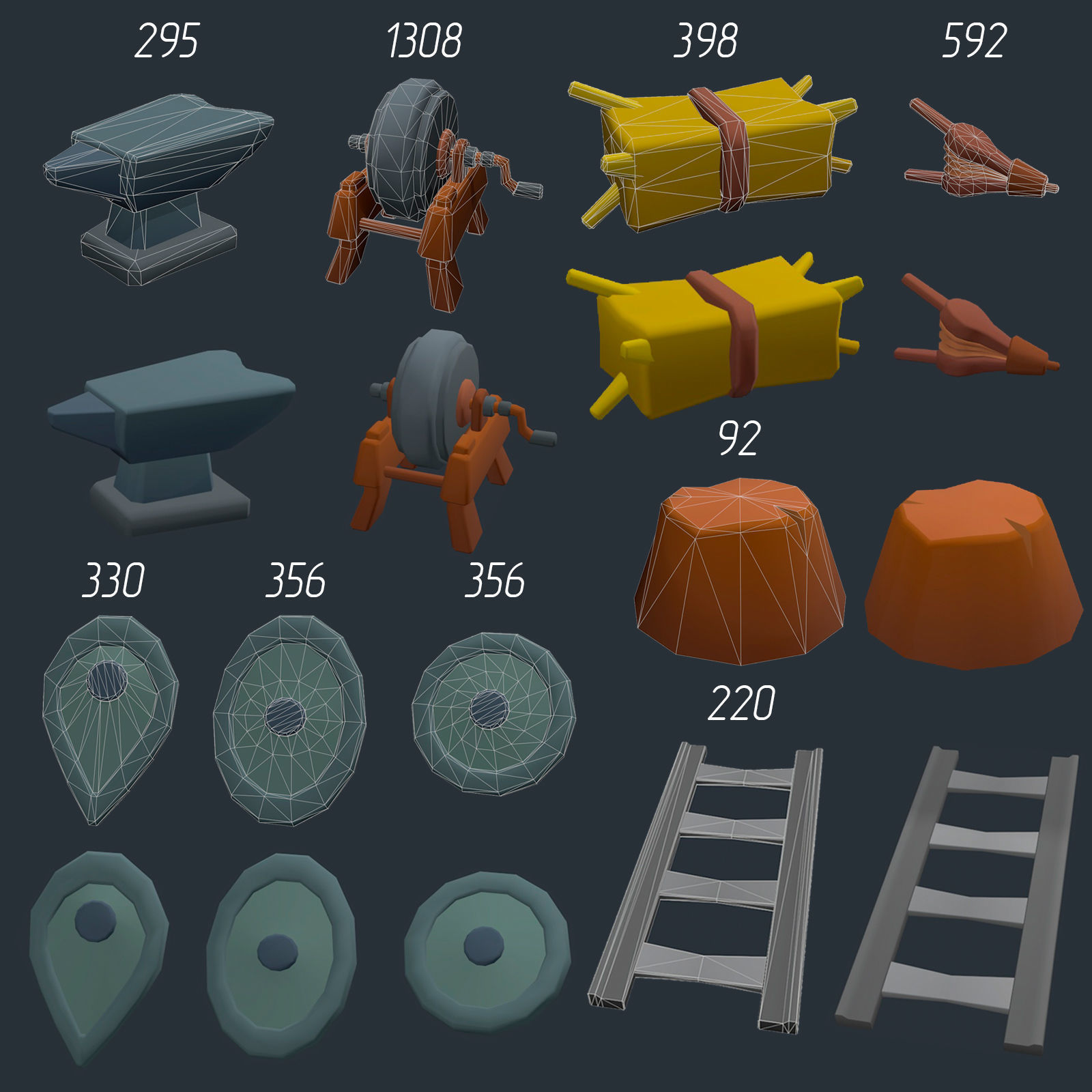 Stylized set of items Low-poly 3D model_31