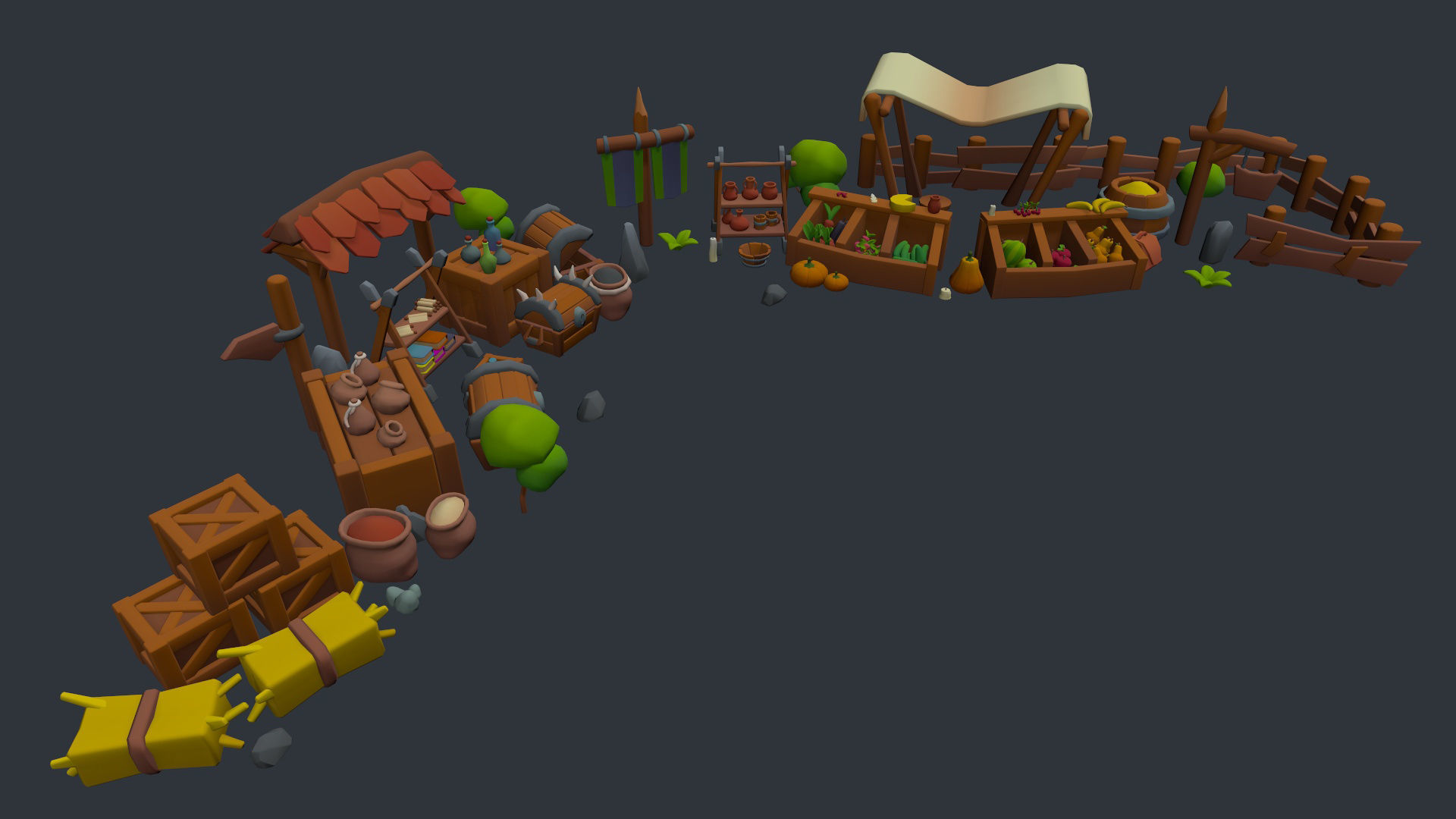 Stylized set of items Low-poly 3D model_11