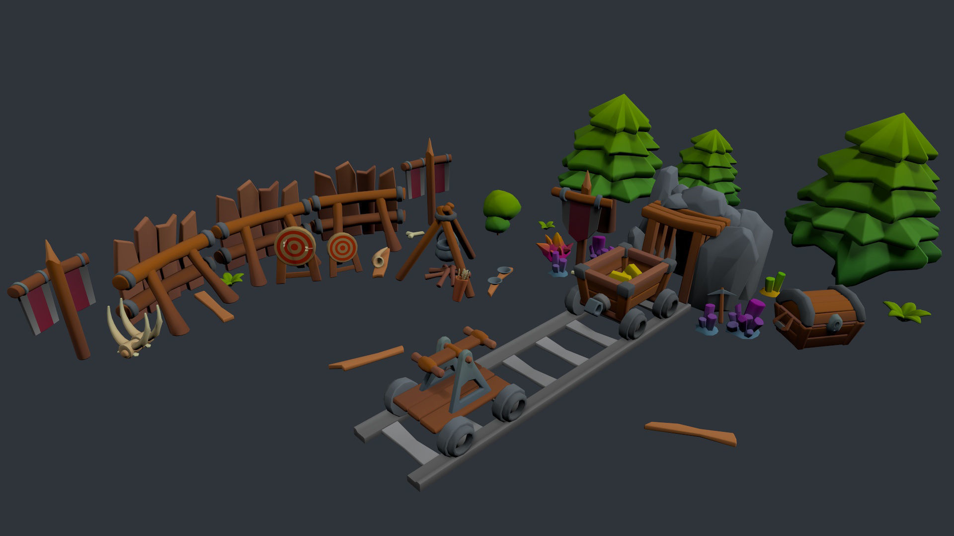 Stylized set of items Low-poly 3D model_6