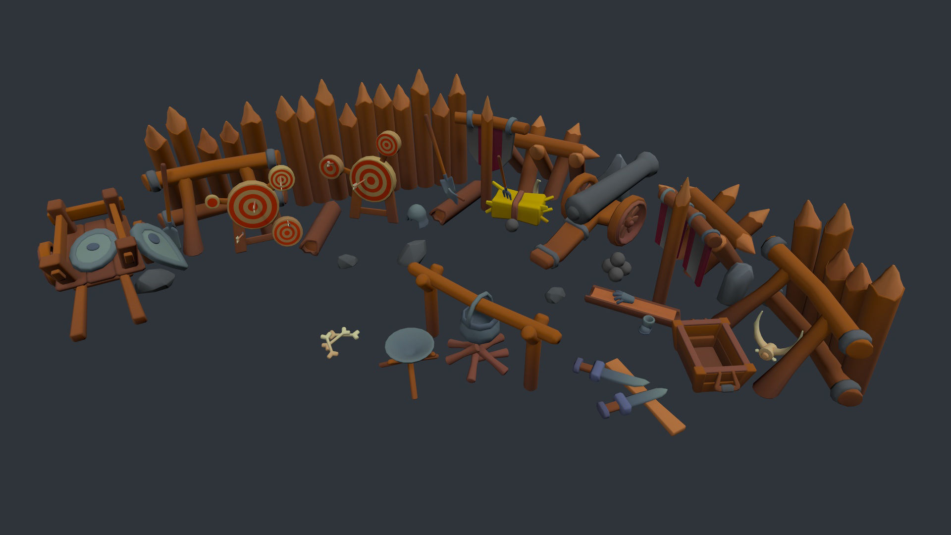 Stylized set of items Low-poly 3D model_12