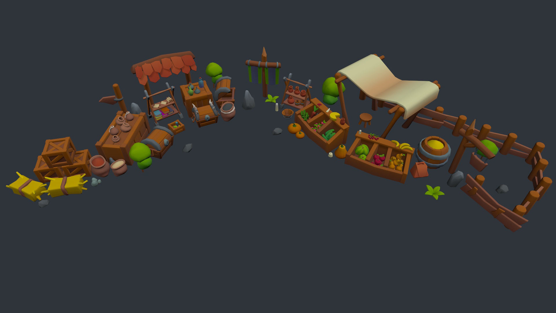 Stylized set of items Low-poly 3D model_10