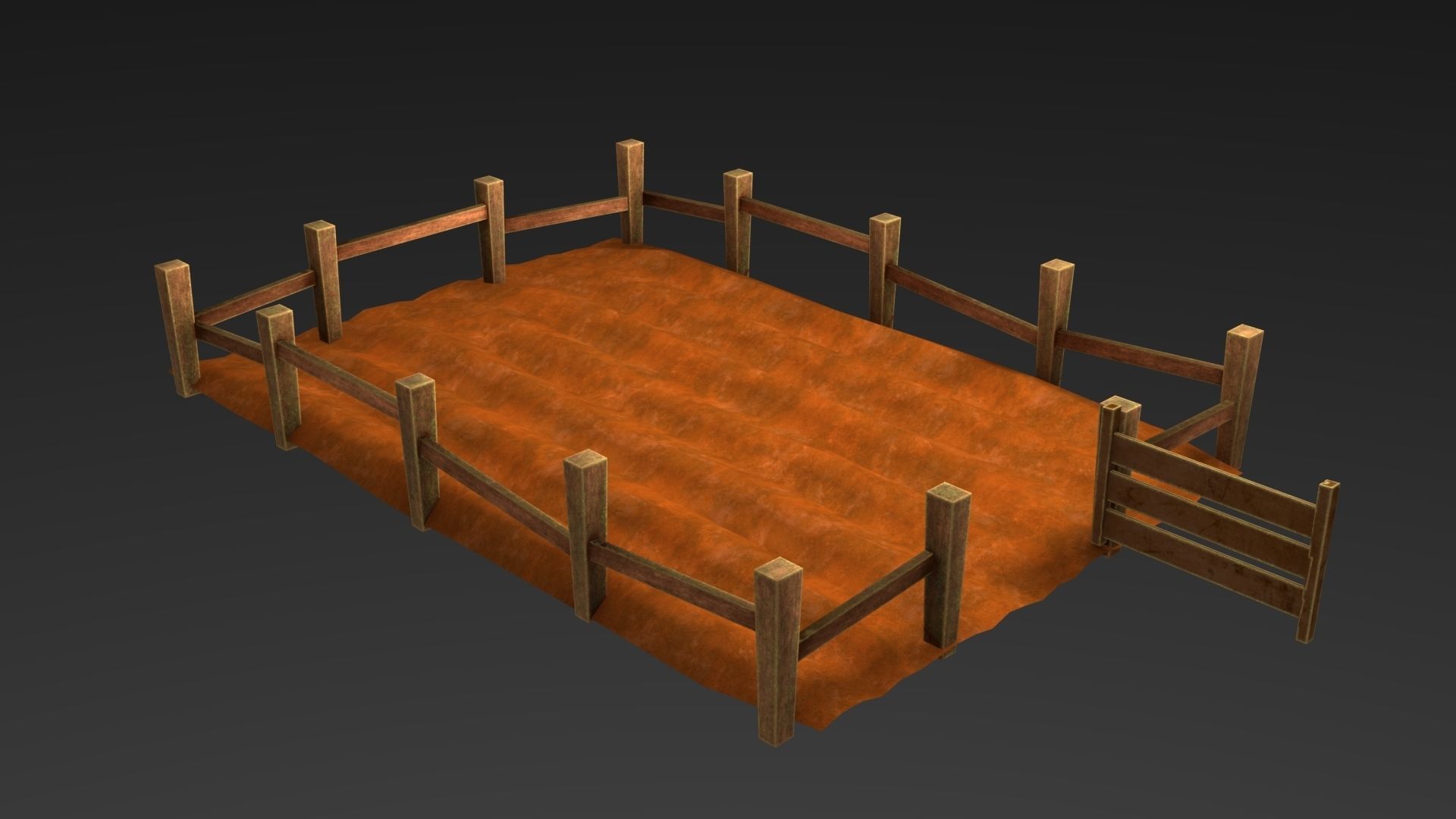 Field wheat with wooden fence Low-poly 3D model_1