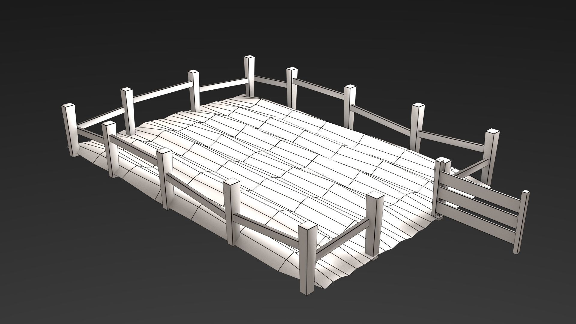 Field wheat with wooden fence Low-poly 3D model_2