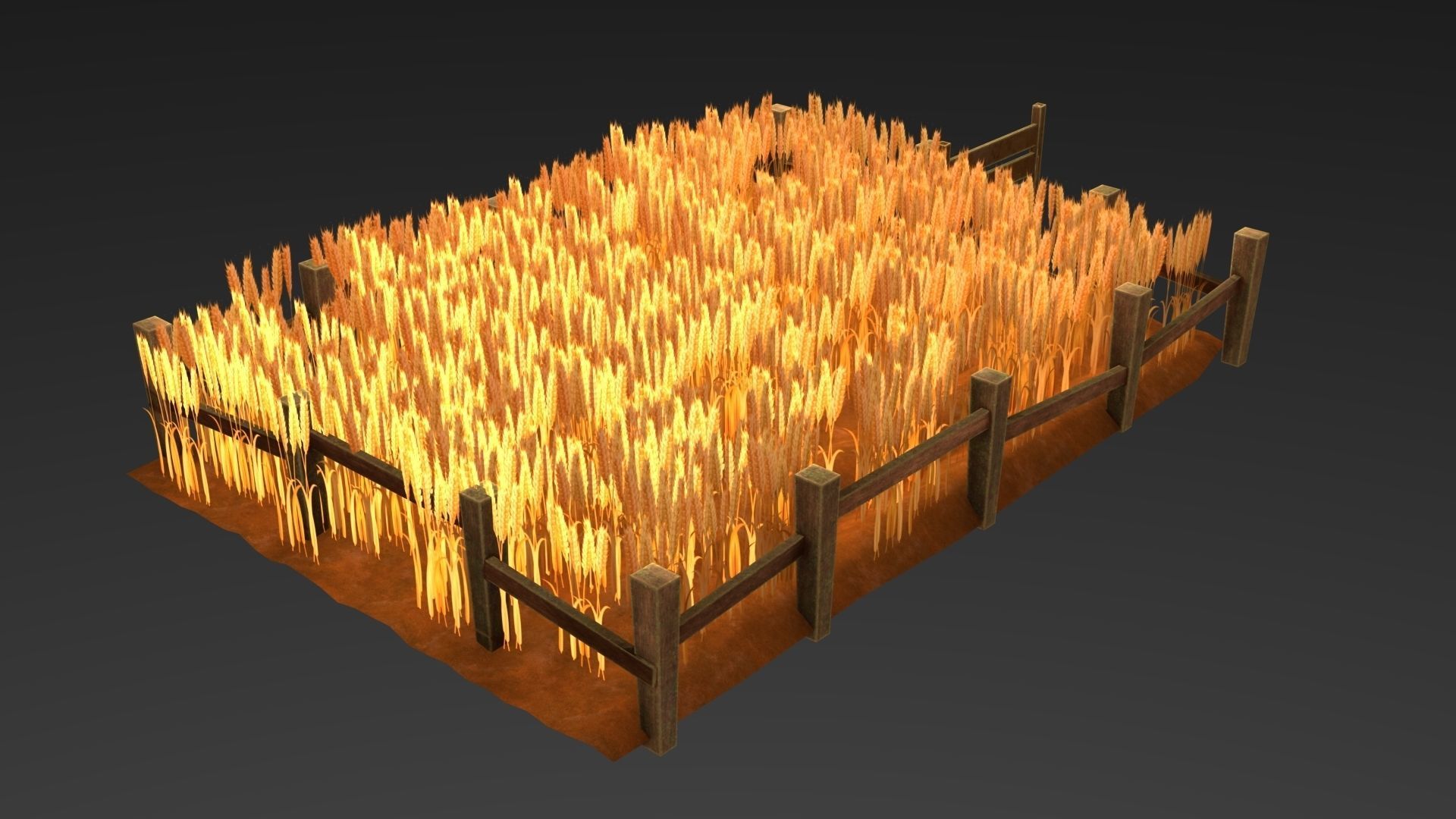 Field wheat with wooden fence Low-poly 3D model_4