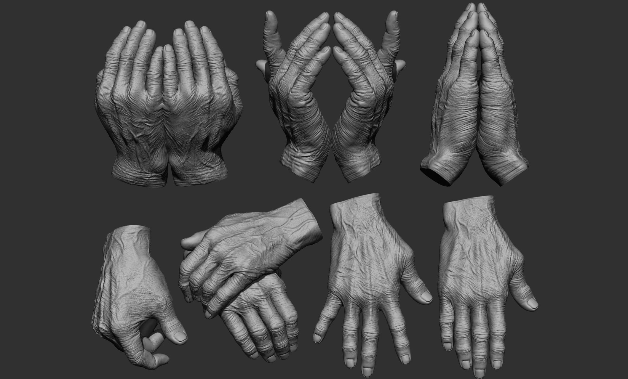 Old man hand poses 3D model_2