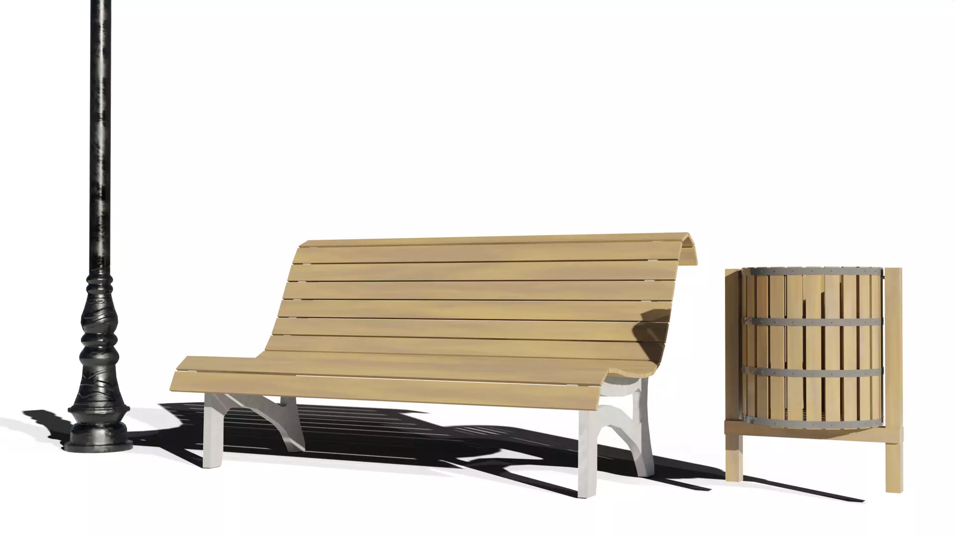 Park Lamp Post - Bench - Trash Low-poly 3D model_0