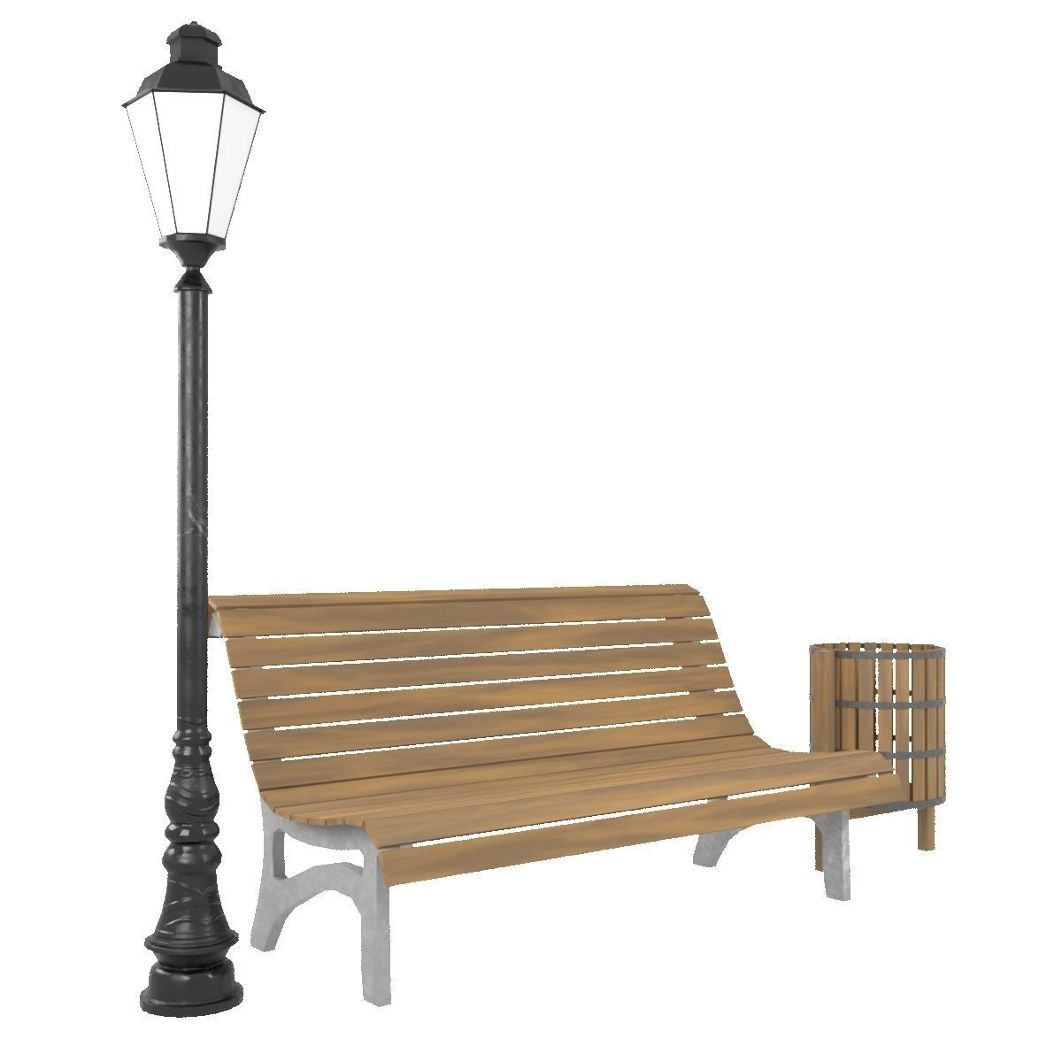 Park Lamp Post - Bench - Trash Low-poly 3D model_4