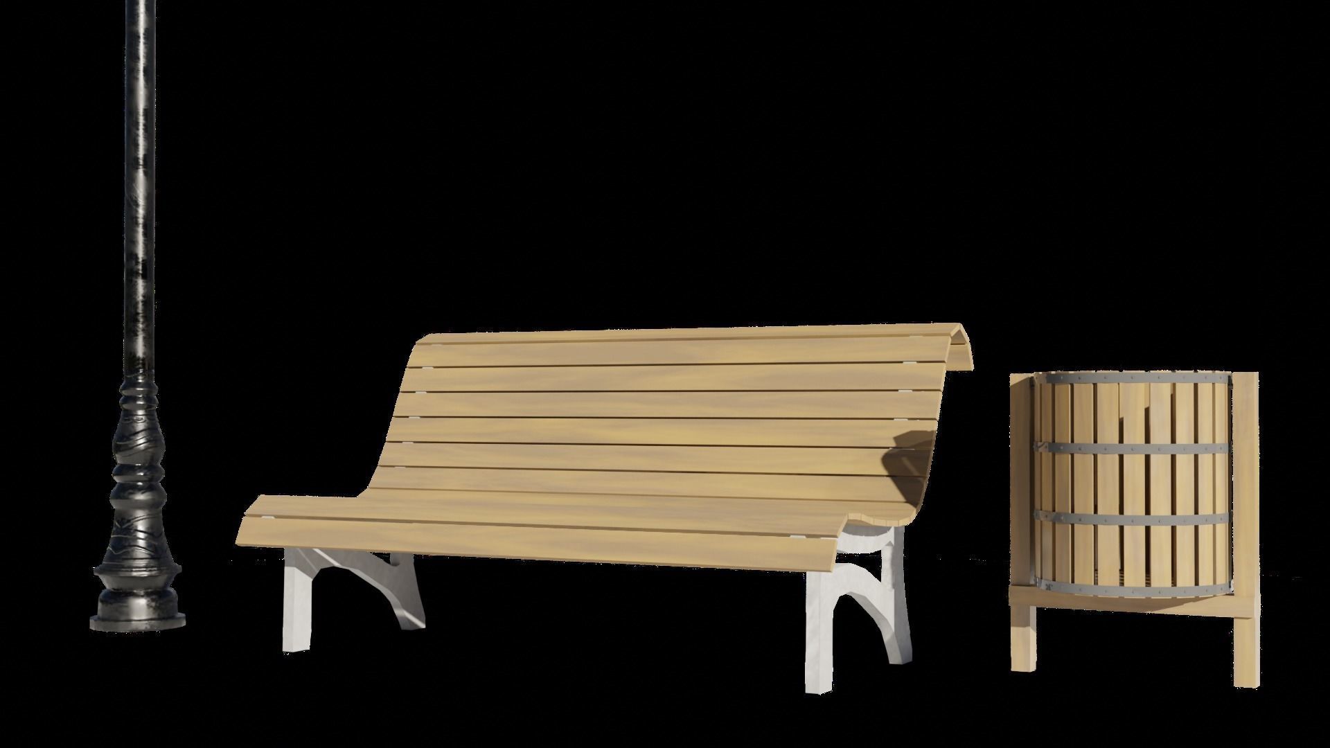 Park Lamp Post - Bench - Trash Low-poly 3D model_5