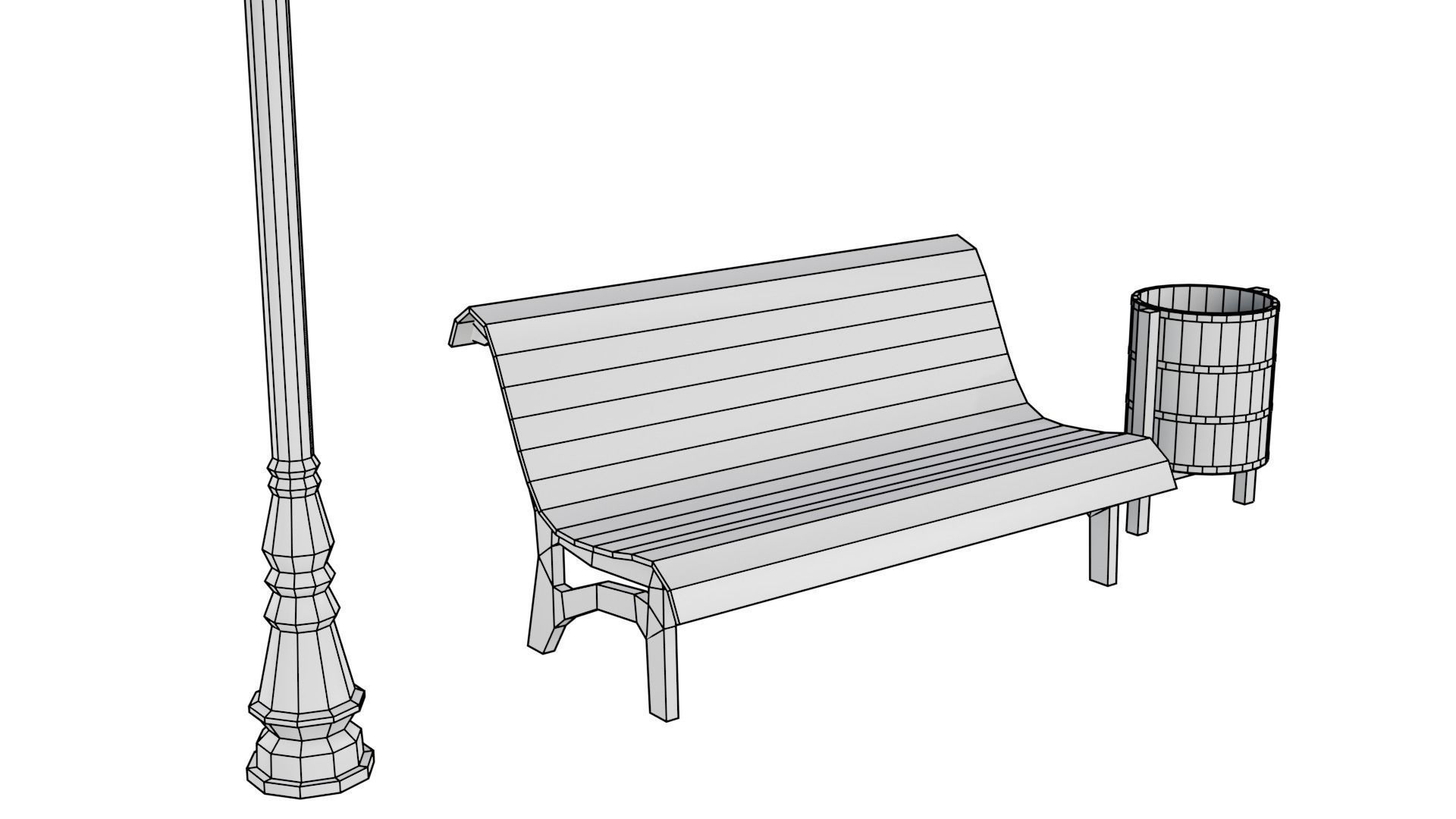 Park Lamp Post - Bench - Trash Low-poly 3D model_9