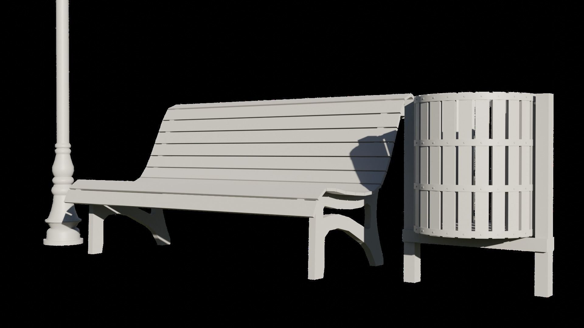 Park Lamp Post - Bench - Trash Low-poly 3D model_7