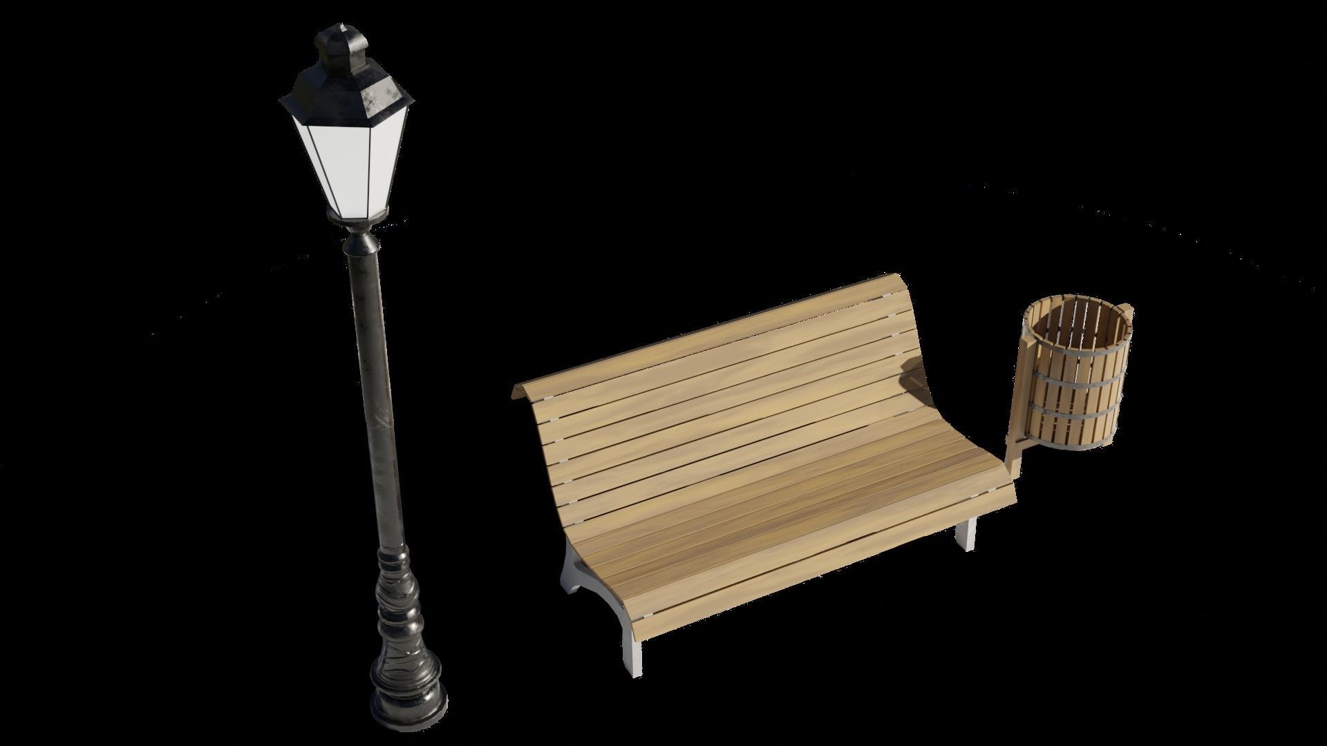 Park Lamp Post - Bench - Trash Low-poly 3D model_6