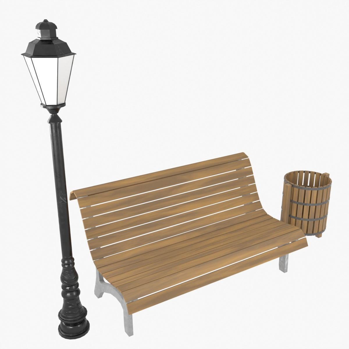 Park Lamp Post - Bench - Trash Low-poly 3D model_2
