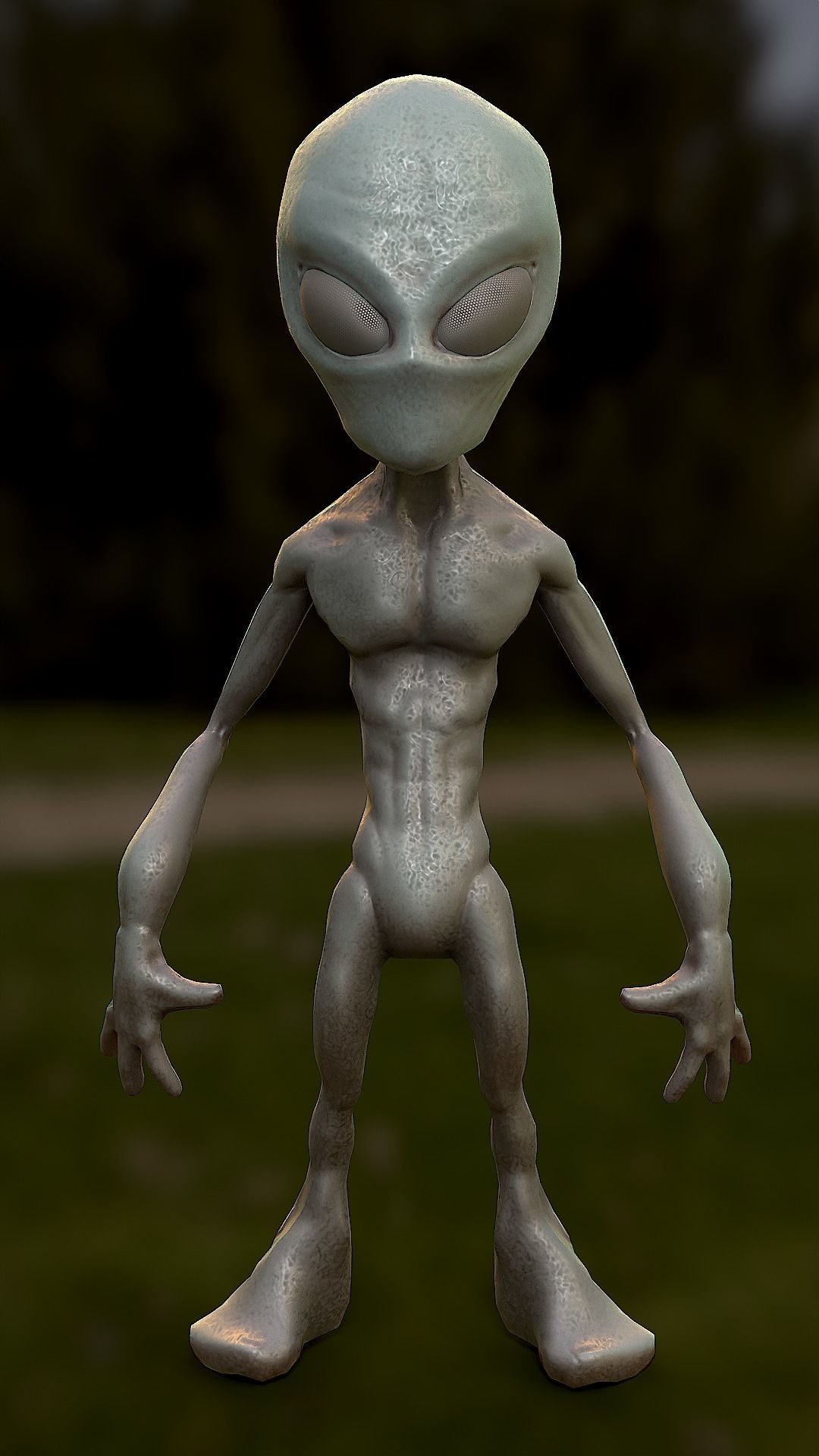Alien on grassy field Low-poly 3D model_5