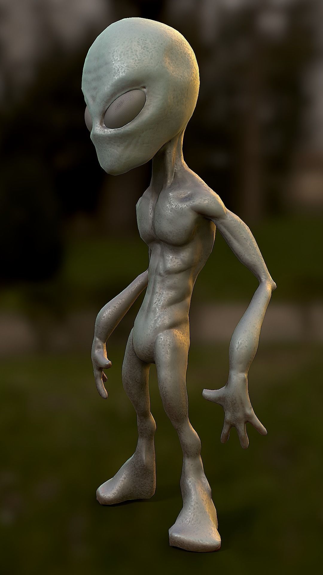 Alien on grassy field Low-poly 3D model_3