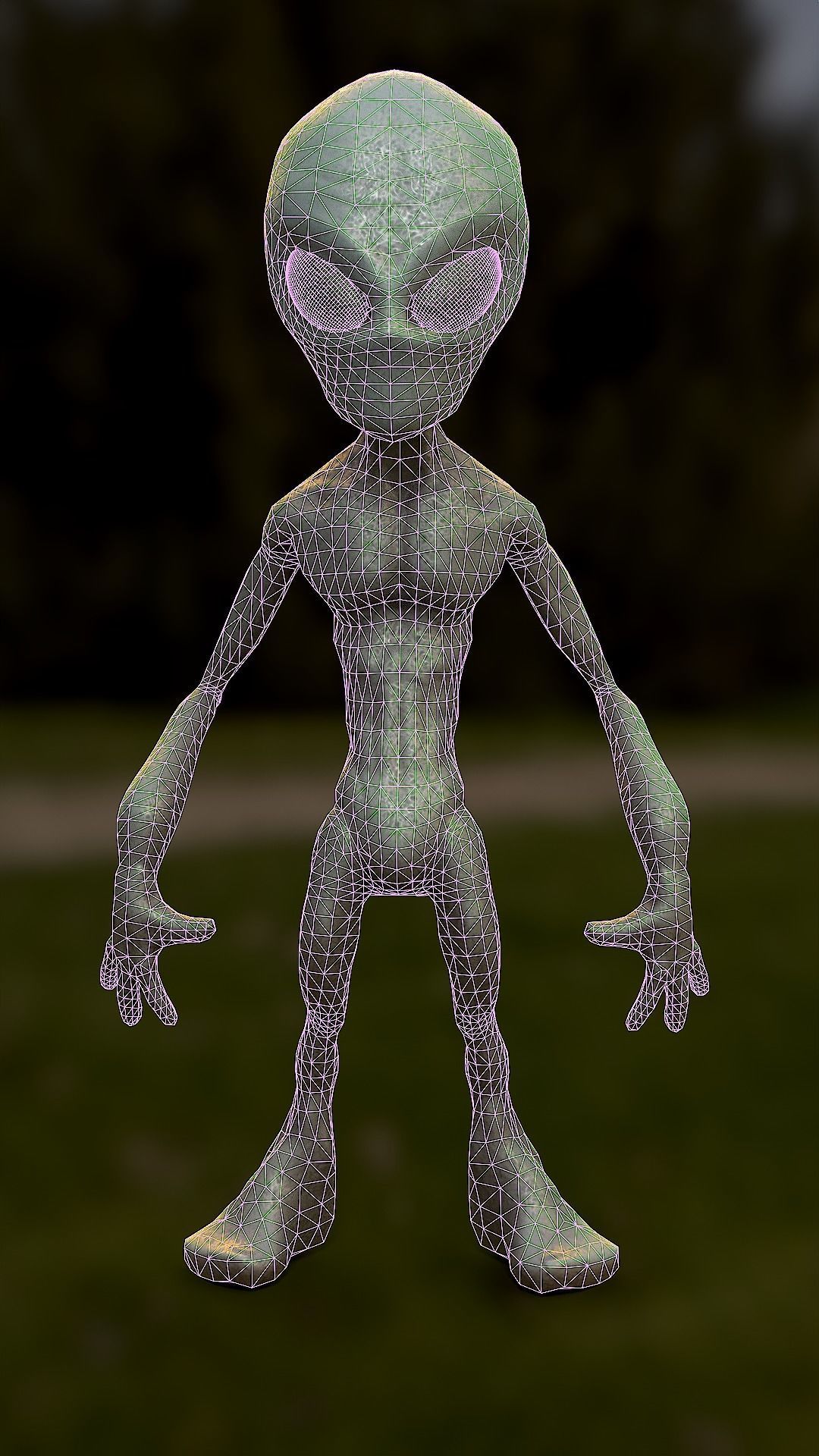 Alien on grassy field Low-poly 3D model_6