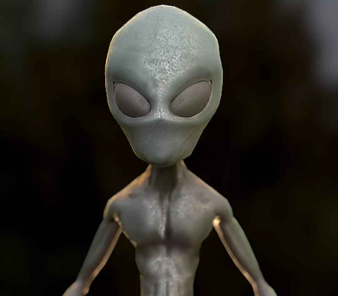 Alien on grassy field Low-poly 3D model_0