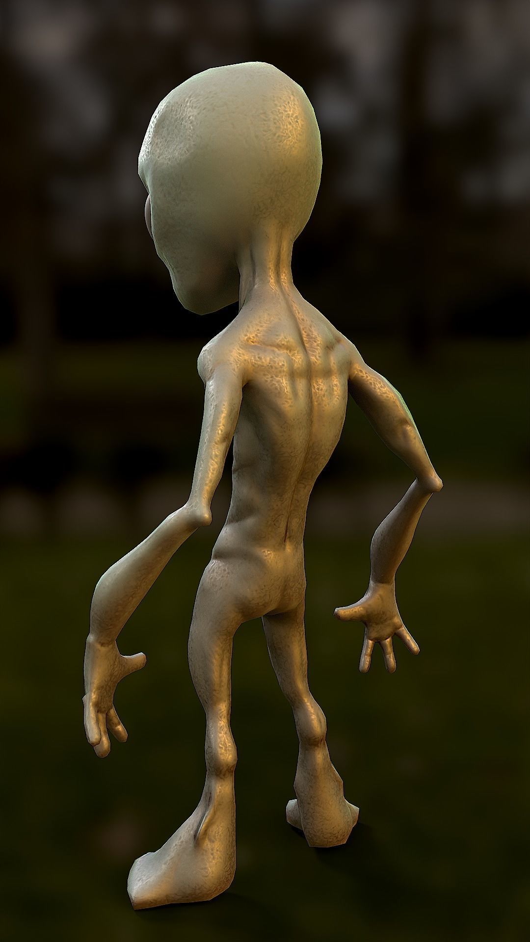 Alien on grassy field Low-poly 3D model_4