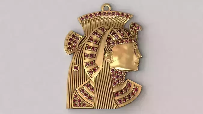 Nefertiti Pendant 3D Model with Royal Diamond Design