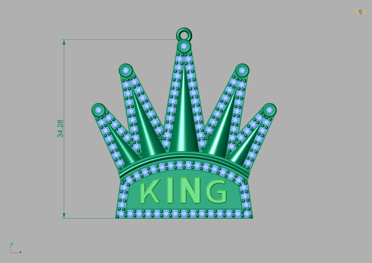 Crown Pendant High Quality Diamond Stone Pendants 3DM - STL 3D print model_2