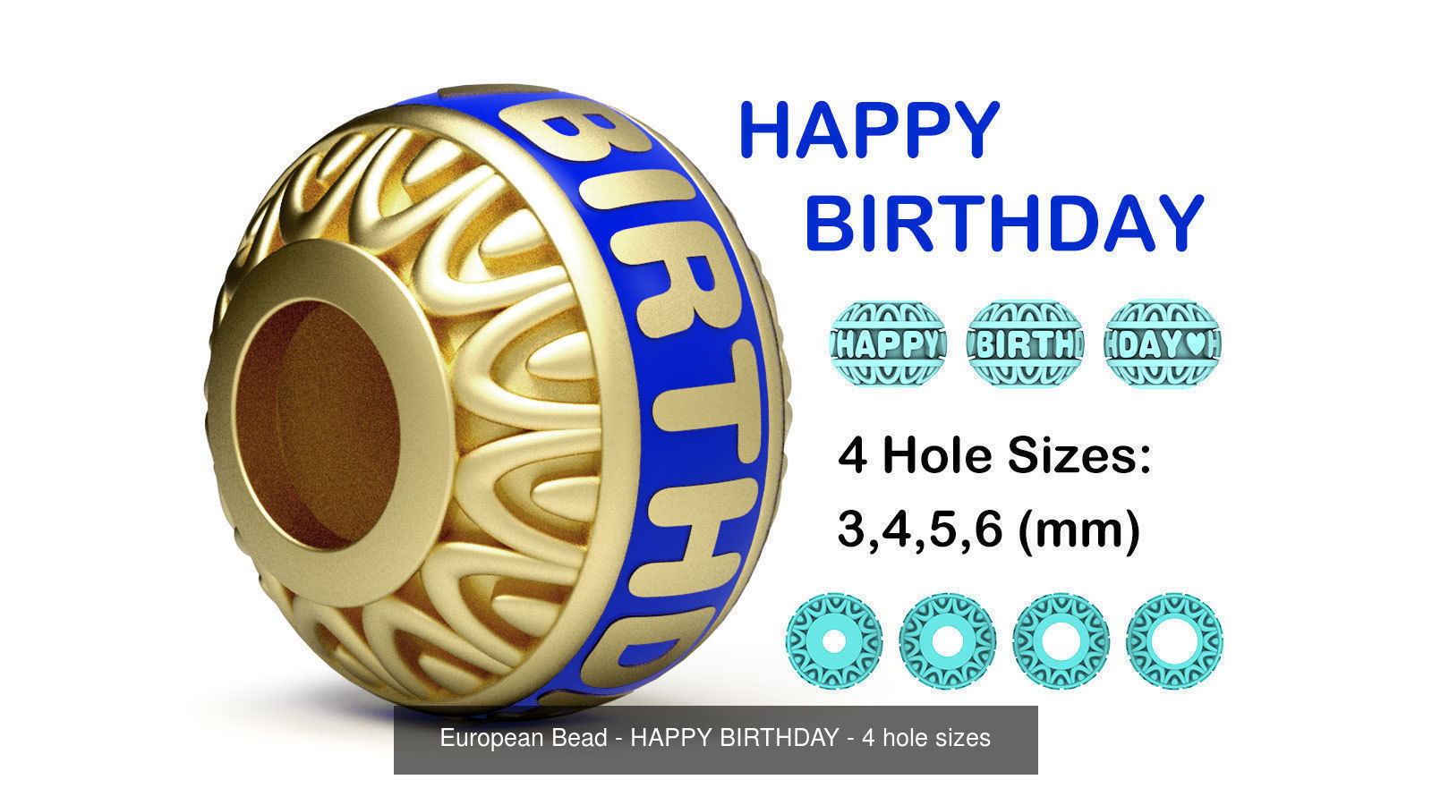 Beads For Charm Bracelets With Words - 4 Hole Sizes 3D Model Collection_3