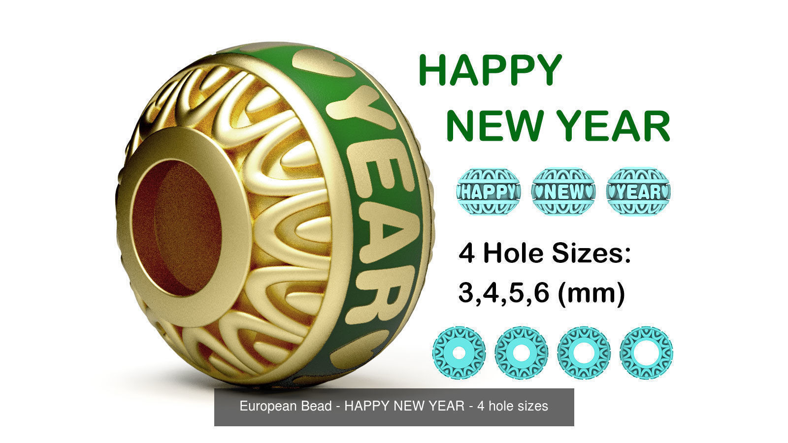 Beads For Charm Bracelets With Words - 4 Hole Sizes 3D Model Collection_4